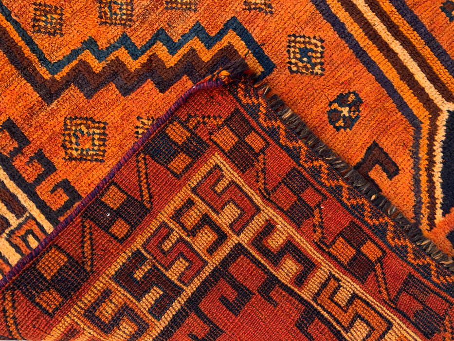 9'4 x 4'7 Hand-Knotted Persian Wool Rug - Orange Geometric Tribal Design - KBHM-911