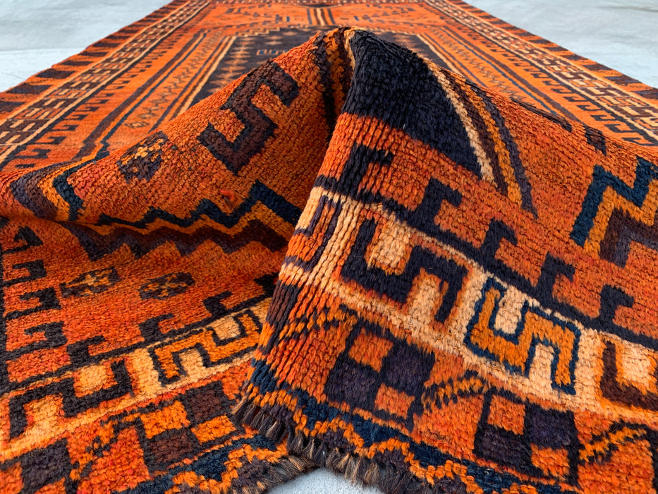 9'4 x 4'7 Hand-Knotted Persian Wool Rug - Orange Geometric Tribal Design - KBHM-911
