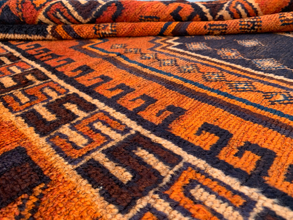 9'4 x 4'7 Hand-Knotted Persian Wool Rug - Orange Geometric Tribal Design - KBHM-911