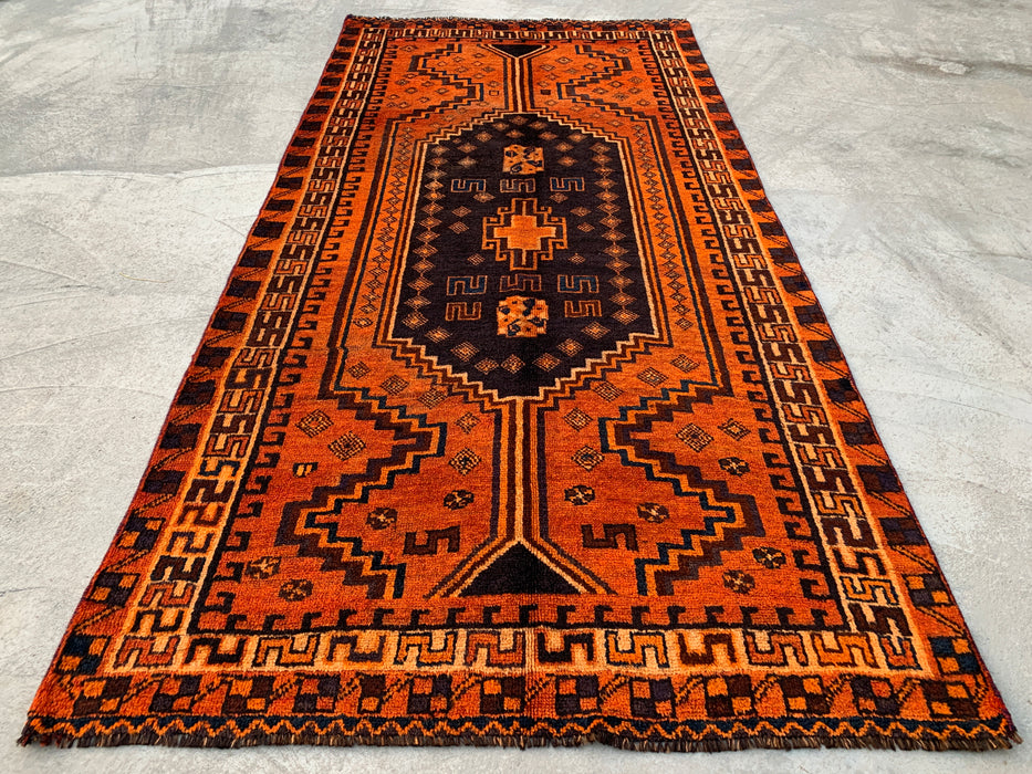 9'4 x 4'7 Hand-Knotted Persian Wool Rug - Orange Geometric Tribal Design - KBHM-911