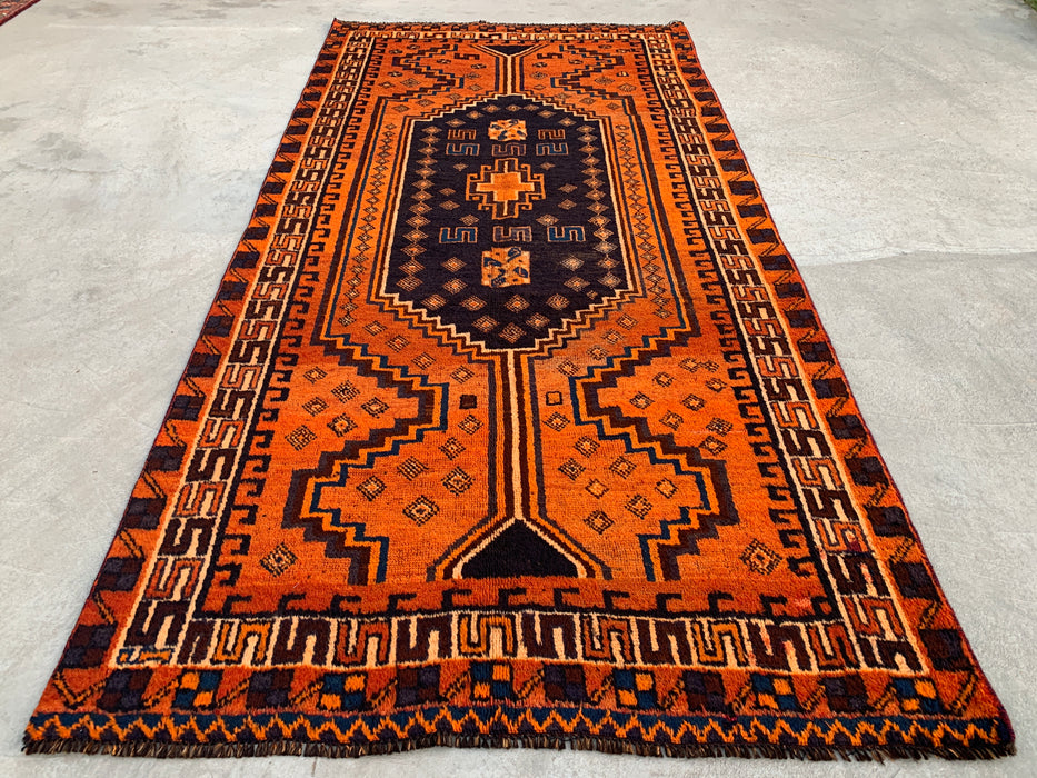 9'4 x 4'7 Hand-Knotted Persian Wool Rug - Orange Geometric Tribal Design - KBHM-911