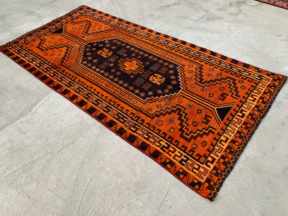 9'4 x 4'7 Hand-Knotted Persian Wool Rug - Orange Geometric Tribal Design - KBHM-911