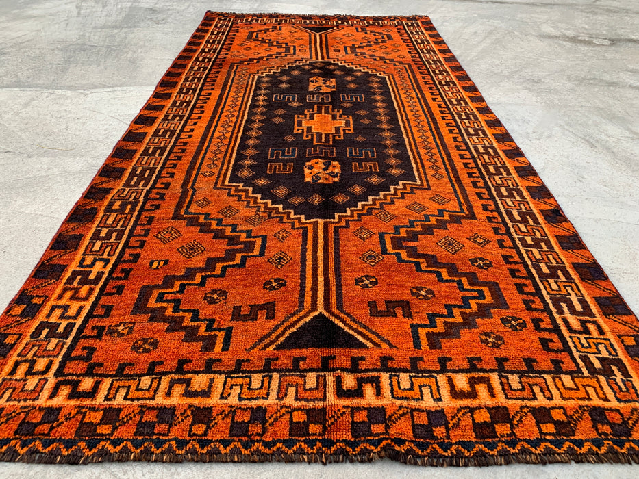 9'4 x 4'7 Hand-Knotted Persian Wool Rug - Orange Geometric Tribal Design - KBHM-911