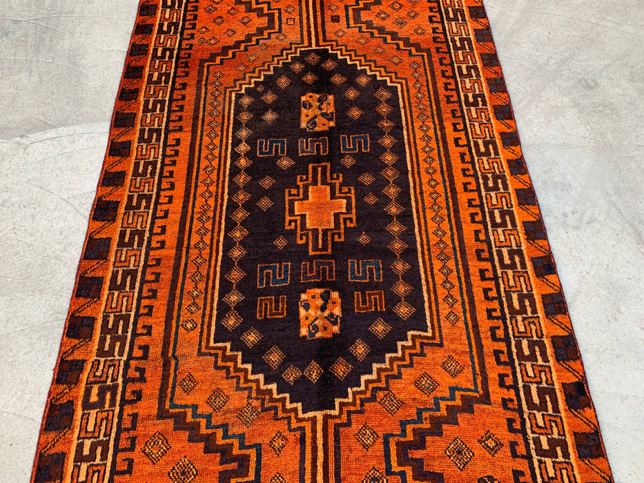 9'4 x 4'7 Hand-Knotted Persian Wool Rug - Orange Geometric Tribal Design - KBHM-911