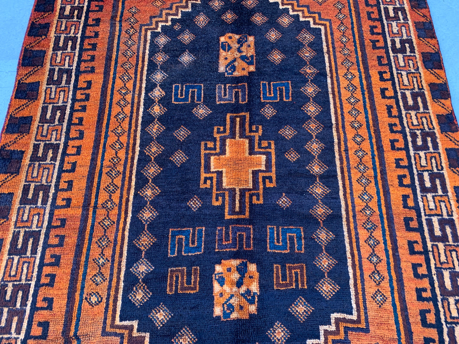 9'4 x 4'7 Hand-Knotted Persian Wool Rug - Orange Geometric Tribal Design - KBHM-911