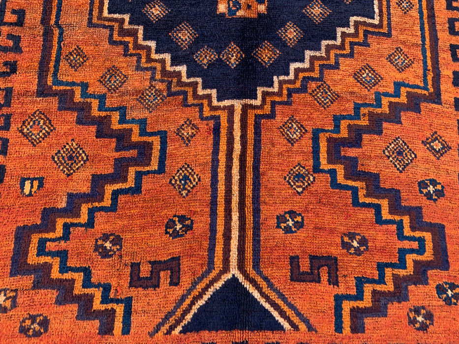 9'4 x 4'7 Hand-Knotted Persian Wool Rug - Orange Geometric Tribal Design - KBHM-911