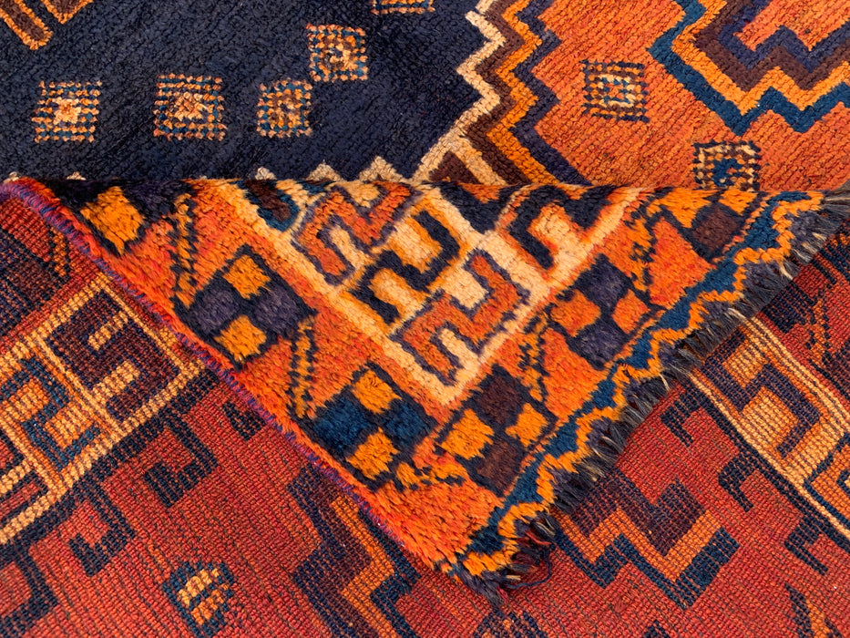 9'4 x 4'7 Hand-Knotted Persian Wool Rug - Orange Geometric Tribal Design - KBHM-911