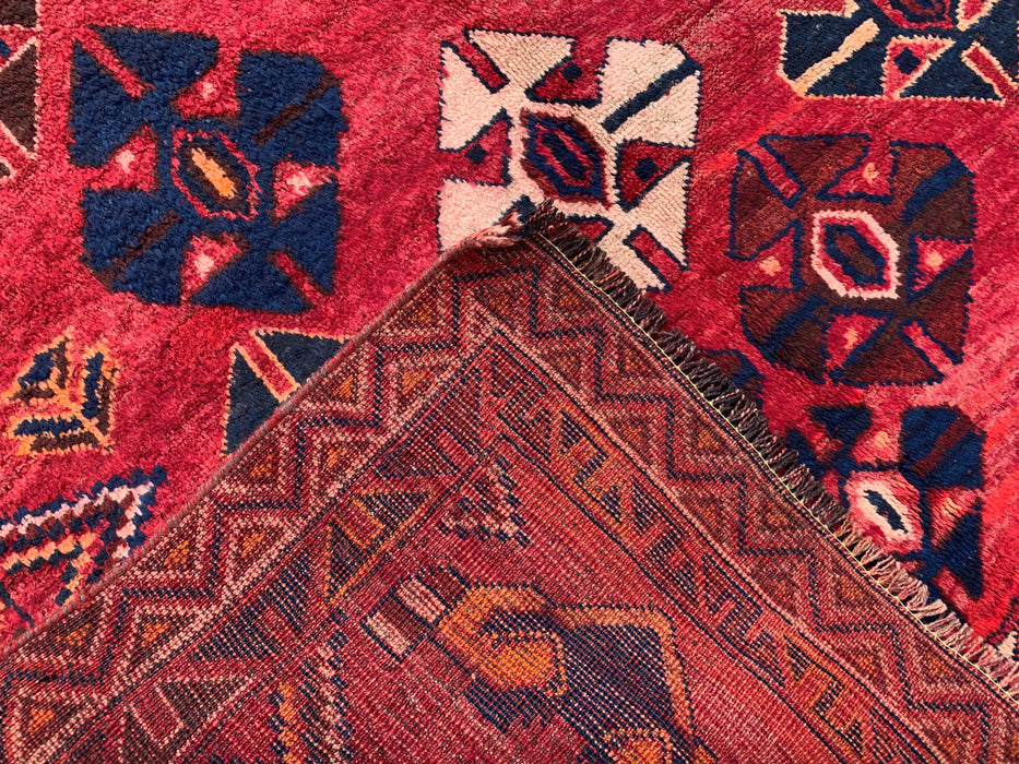 8'7 x 4'4 Hand-Knotted Persian Wool Rug - Red Geometric Tribal Diamond Design - KBHM-912