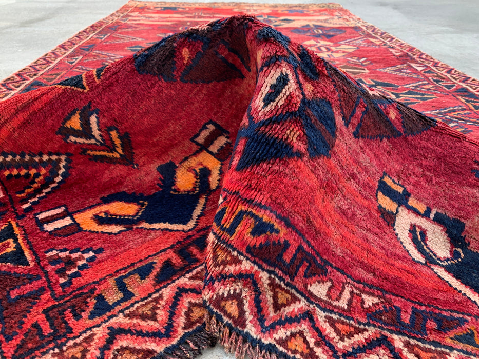 8'7 x 4'4 Hand-Knotted Persian Wool Rug - Red Geometric Tribal Diamond Design - KBHM-912