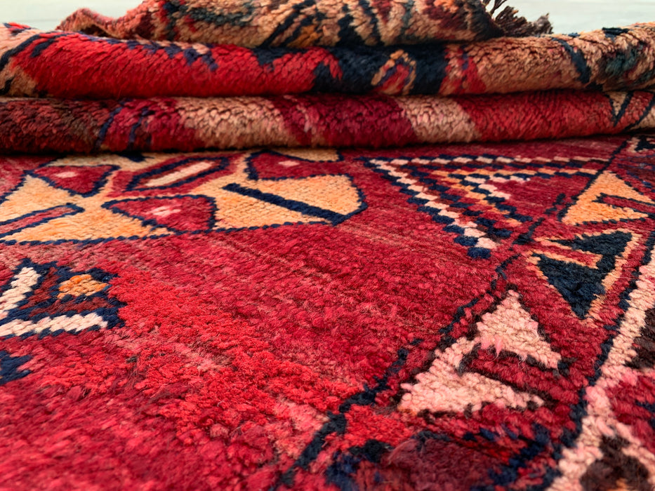 8'7 x 4'4 Hand-Knotted Persian Wool Rug - Red Geometric Tribal Diamond Design - KBHM-912