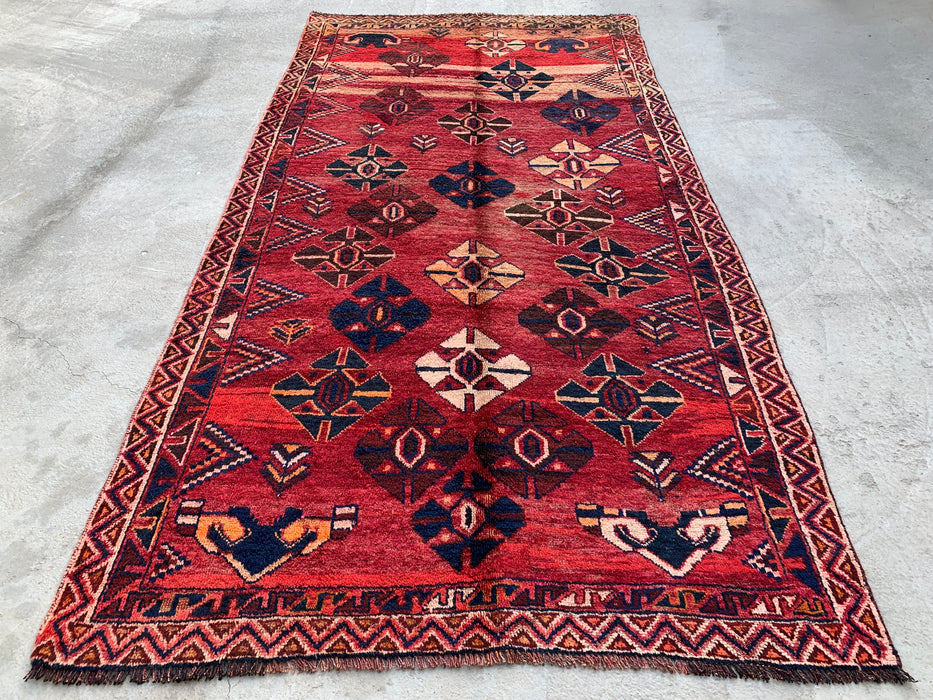 8'7 x 4'4 Hand-Knotted Persian Wool Rug - Red Geometric Tribal Diamond Design - KBHM-912