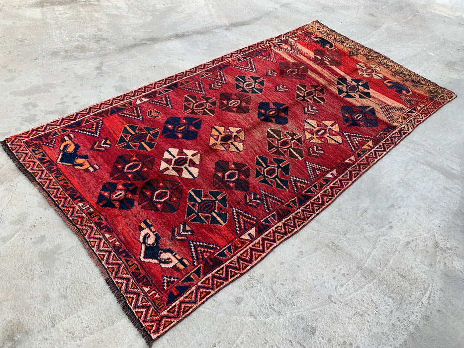 8'7 x 4'4 Hand-Knotted Persian Wool Rug - Red Geometric Tribal Diamond Design - KBHM-912
