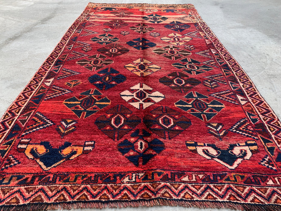 8'7 x 4'4 Hand-Knotted Persian Wool Rug - Red Geometric Tribal Diamond Design - KBHM-912