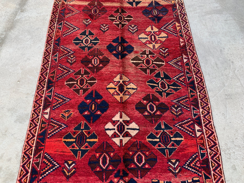 8'7 x 4'4 Hand-Knotted Persian Wool Rug - Red Geometric Tribal Diamond Design - KBHM-912