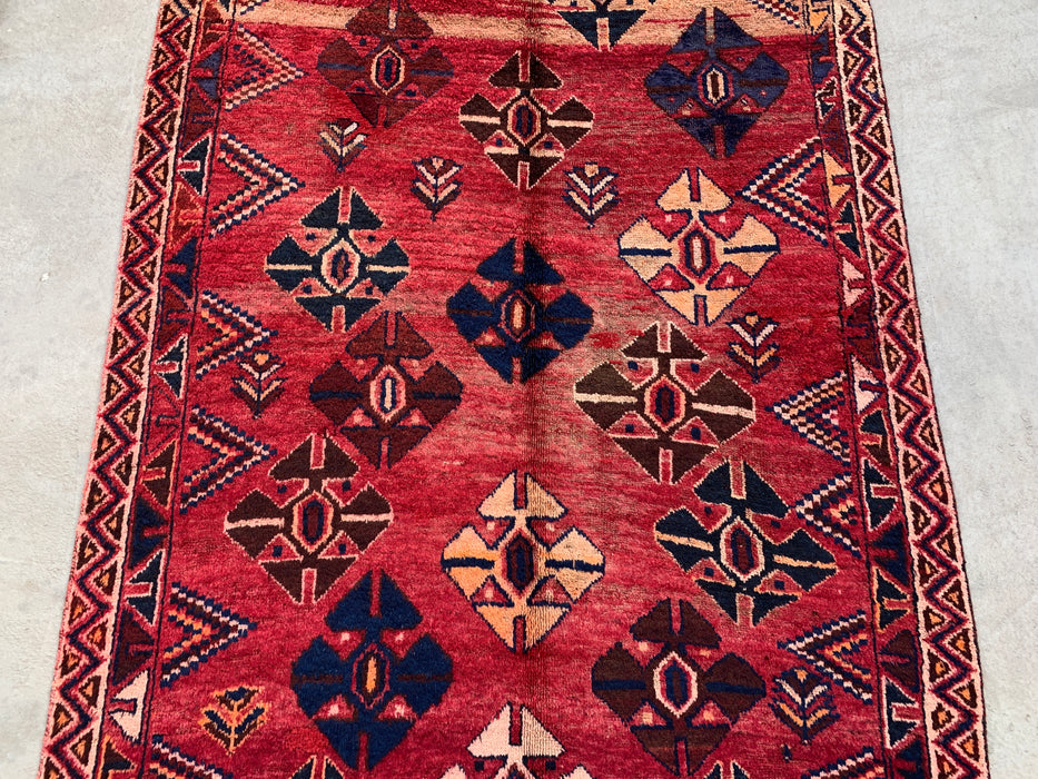 8'7 x 4'4 Hand-Knotted Persian Wool Rug - Red Geometric Tribal Diamond Design - KBHM-912