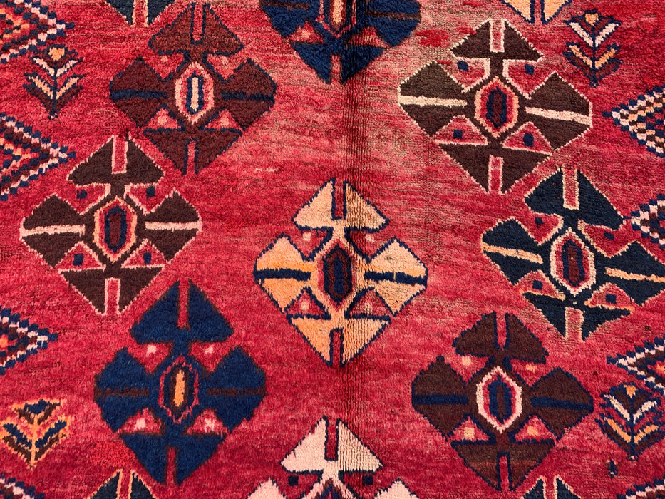 8'7 x 4'4 Hand-Knotted Persian Wool Rug - Red Geometric Tribal Diamond Design - KBHM-912