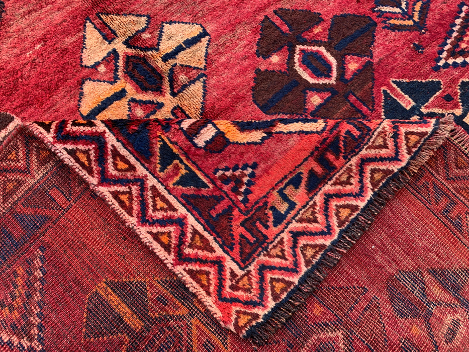 8'7 x 4'4 Hand-Knotted Persian Wool Rug - Red Geometric Tribal Diamond Design - KBHM-912