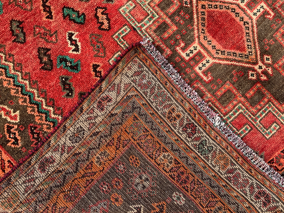 7'11 x 3'5 Hand-Knotted Persian Wool Runner - Red Tribal Medallion Design with Brown Accents - KBHM-913