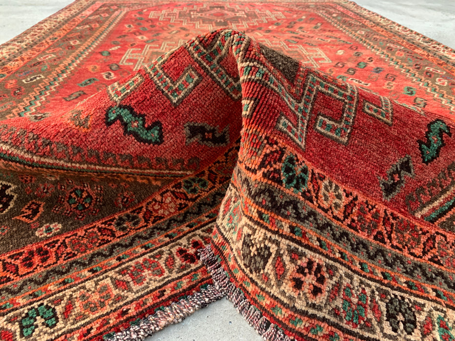 7'11 x 3'5 Hand-Knotted Persian Wool Runner - Red Tribal Medallion Design with Brown Accents - KBHM-913
