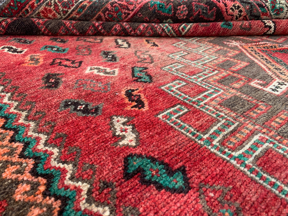 7'11 x 3'5 Hand-Knotted Persian Wool Runner - Red Tribal Medallion Design with Brown Accents - KBHM-913
