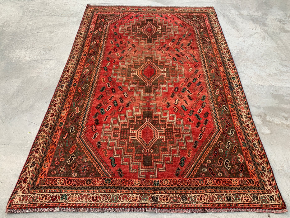 7'11 x 3'5 Hand-Knotted Persian Wool Runner - Red Tribal Medallion Design with Brown Accents - KBHM-913