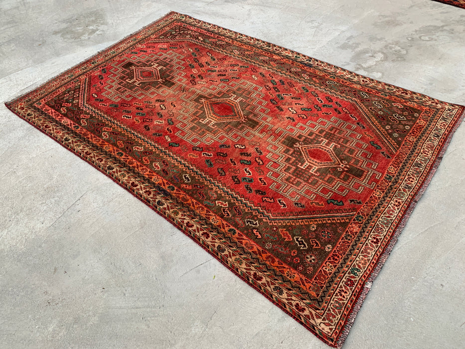 7'11 x 3'5 Hand-Knotted Persian Wool Runner - Red Tribal Medallion Design with Brown Accents - KBHM-913