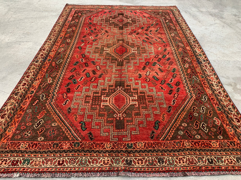 7'11 x 3'5 Hand-Knotted Persian Wool Runner - Red Tribal Medallion Design with Brown Accents - KBHM-913
