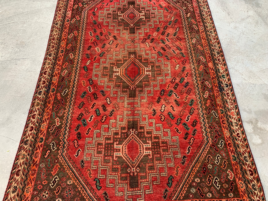 7'11 x 3'5 Hand-Knotted Persian Wool Runner - Red Tribal Medallion Design with Brown Accents - KBHM-913