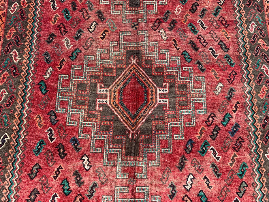 7'11 x 3'5 Hand-Knotted Persian Wool Runner - Red Tribal Medallion Design with Brown Accents - KBHM-913