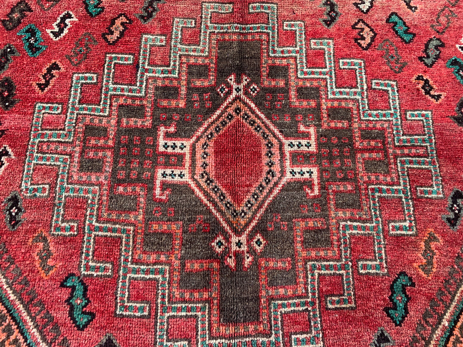 7'11 x 3'5 Hand-Knotted Persian Wool Runner - Red Tribal Medallion Design with Brown Accents - KBHM-913