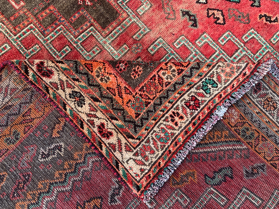 7'11 x 3'5 Hand-Knotted Persian Wool Runner - Red Tribal Medallion Design with Brown Accents - KBHM-913