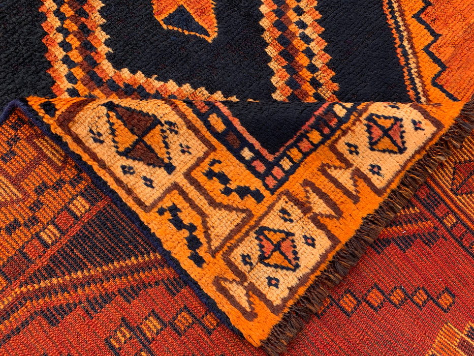 9'0 x 4'10 Hand-Knotted Persian Wool Rug - Orange Geometric Tribal Diamond Design - KBHM-914
