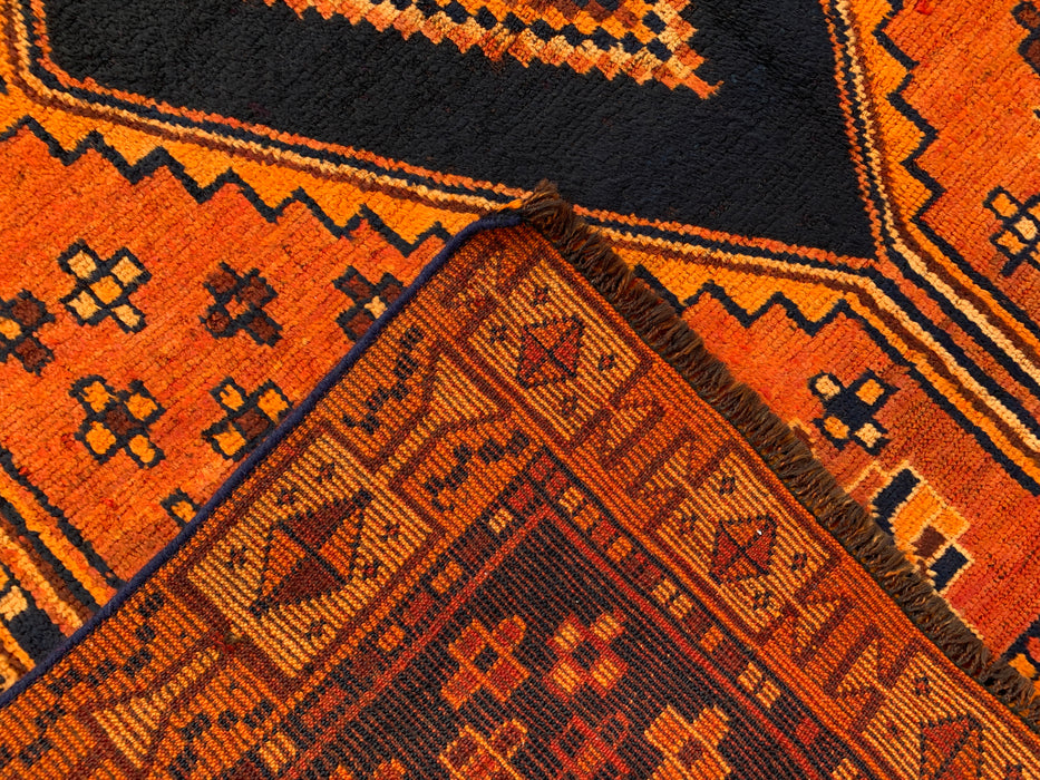 9'0 x 4'10 Hand-Knotted Persian Wool Rug - Orange Geometric Tribal Diamond Design - KBHM-914