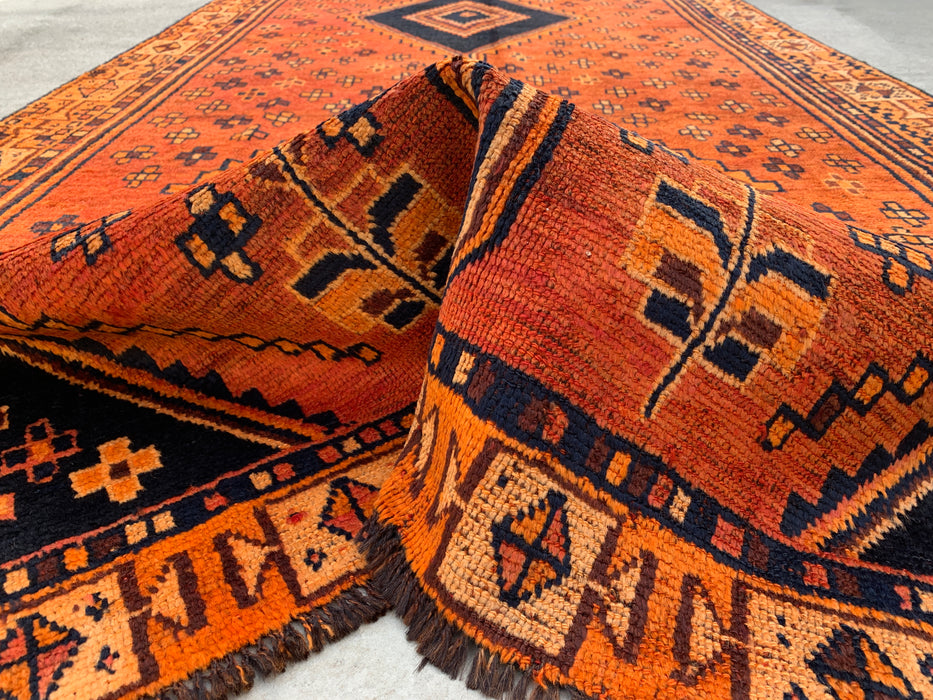 9'0 x 4'10 Hand-Knotted Persian Wool Rug - Orange Geometric Tribal Diamond Design - KBHM-914