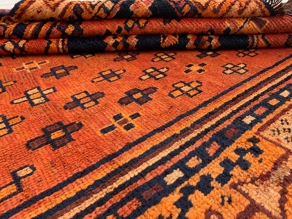 9'0 x 4'10 Hand-Knotted Persian Wool Rug - Orange Geometric Tribal Diamond Design - KBHM-914