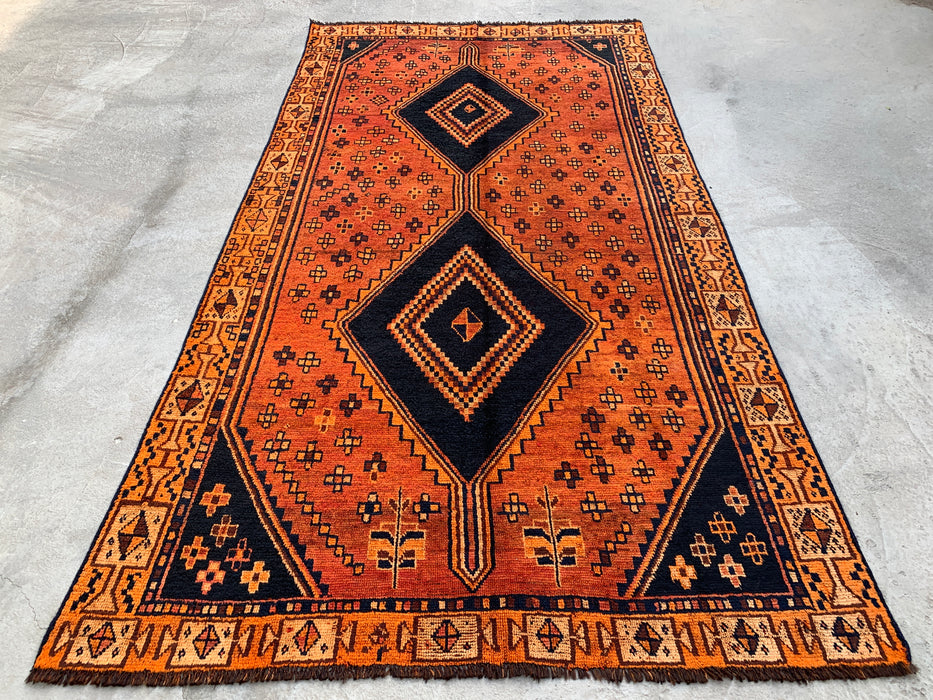 9'0 x 4'10 Hand-Knotted Persian Wool Rug - Orange Geometric Tribal Diamond Design - KBHM-914