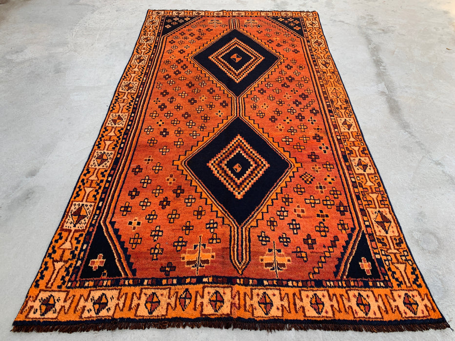 9'0 x 4'10 Hand-Knotted Persian Wool Rug - Orange Geometric Tribal Diamond Design - KBHM-914