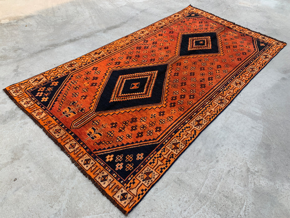 9'0 x 4'10 Hand-Knotted Persian Wool Rug - Orange Geometric Tribal Diamond Design - KBHM-914