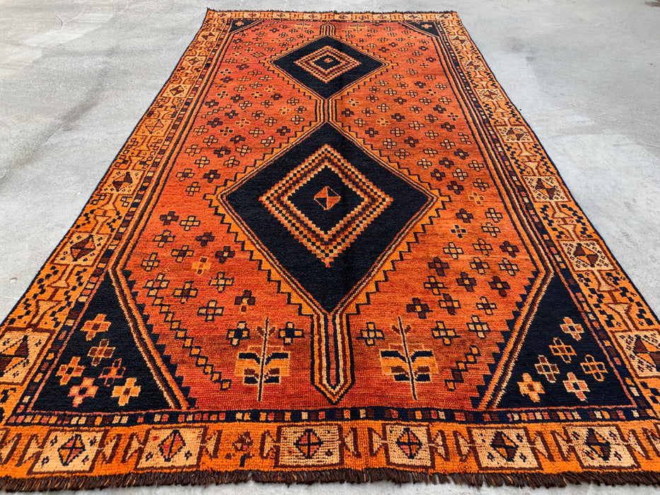 9'0 x 4'10 Hand-Knotted Persian Wool Rug - Orange Geometric Tribal Diamond Design - KBHM-914