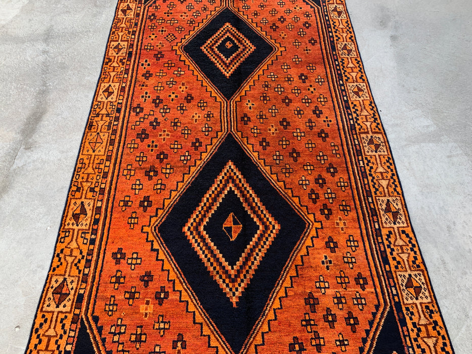 9'0 x 4'10 Hand-Knotted Persian Wool Rug - Orange Geometric Tribal Diamond Design - KBHM-914