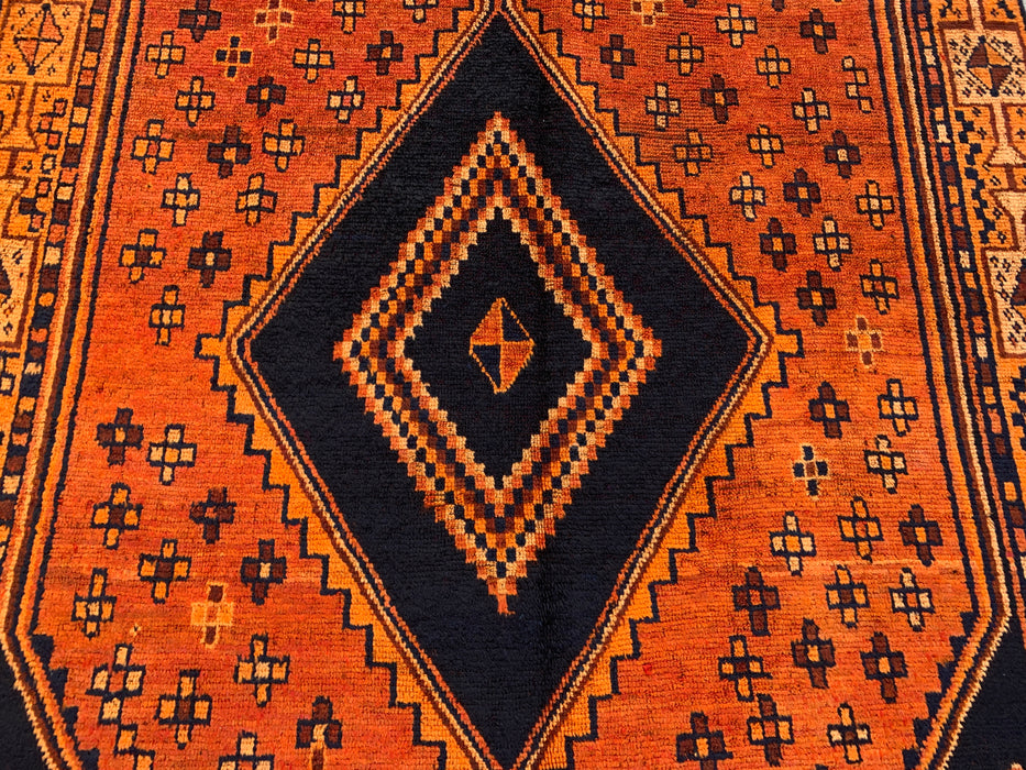 9'0 x 4'10 Hand-Knotted Persian Wool Rug - Orange Geometric Tribal Diamond Design - KBHM-914