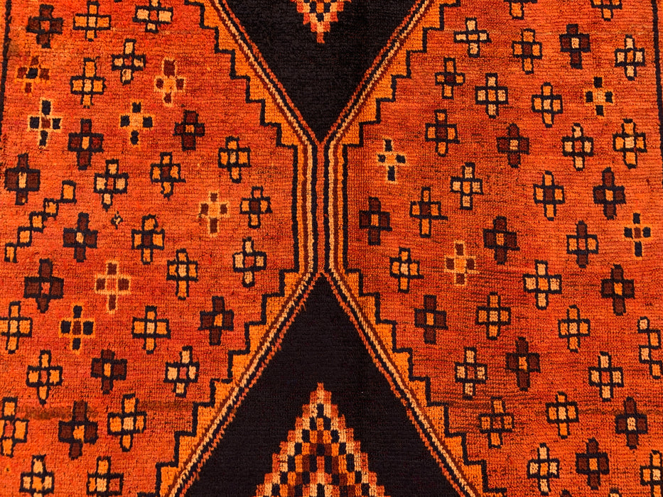 9'0 x 4'10 Hand-Knotted Persian Wool Rug - Orange Geometric Tribal Diamond Design - KBHM-914