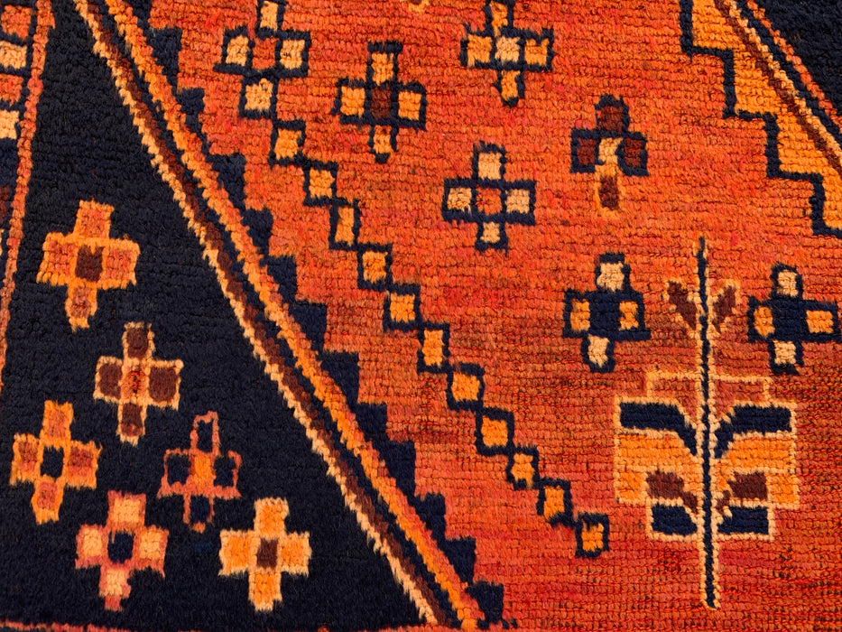 9'0 x 4'10 Hand-Knotted Persian Wool Rug - Orange Geometric Tribal Diamond Design - KBHM-914