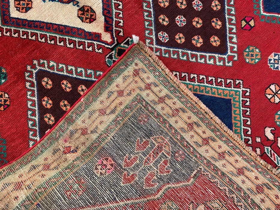 7'11 x 4'9 Hand-Knotted Persian Wool Rug - Red Geometric Tribal Medallion Design - KBHM-915