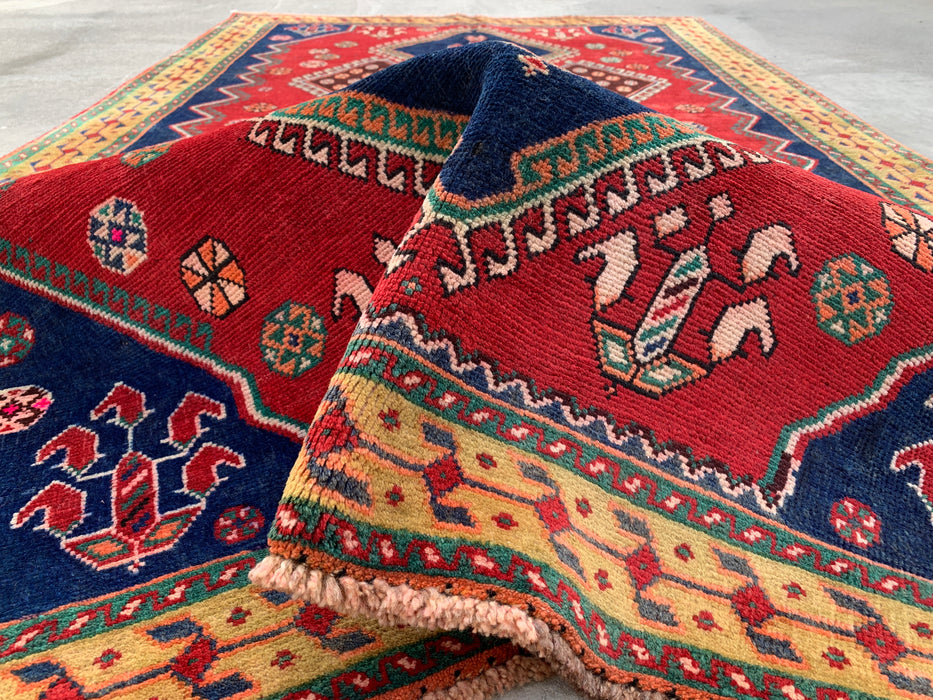 7'11 x 4'9 Hand-Knotted Persian Wool Rug - Red Geometric Tribal Medallion Design - KBHM-915