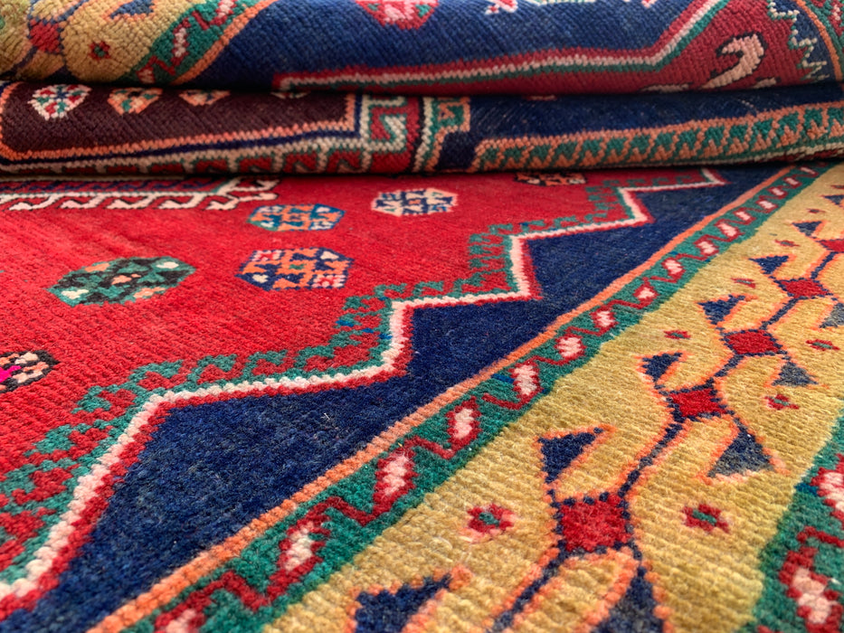 7'11 x 4'9 Hand-Knotted Persian Wool Rug - Red Geometric Tribal Medallion Design - KBHM-915