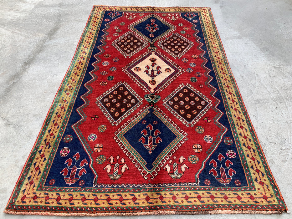 7'11 x 4'9 Hand-Knotted Persian Wool Rug - Red Geometric Tribal Medallion Design - KBHM-915