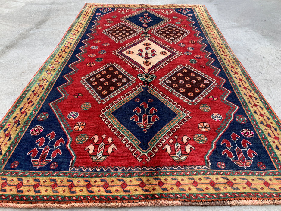 7'11 x 4'9 Hand-Knotted Persian Wool Rug - Red Geometric Tribal Medallion Design - KBHM-915