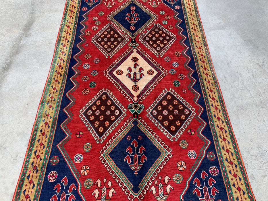 7'11 x 4'9 Hand-Knotted Persian Wool Rug - Red Geometric Tribal Medallion Design - KBHM-915