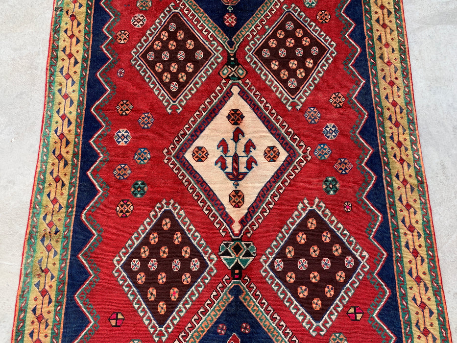 7'11 x 4'9 Hand-Knotted Persian Wool Rug - Red Geometric Tribal Medallion Design - KBHM-915